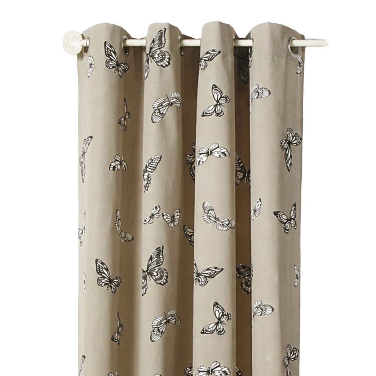 Rideau jacquard imprimés de papillons beige, HOME MAISON