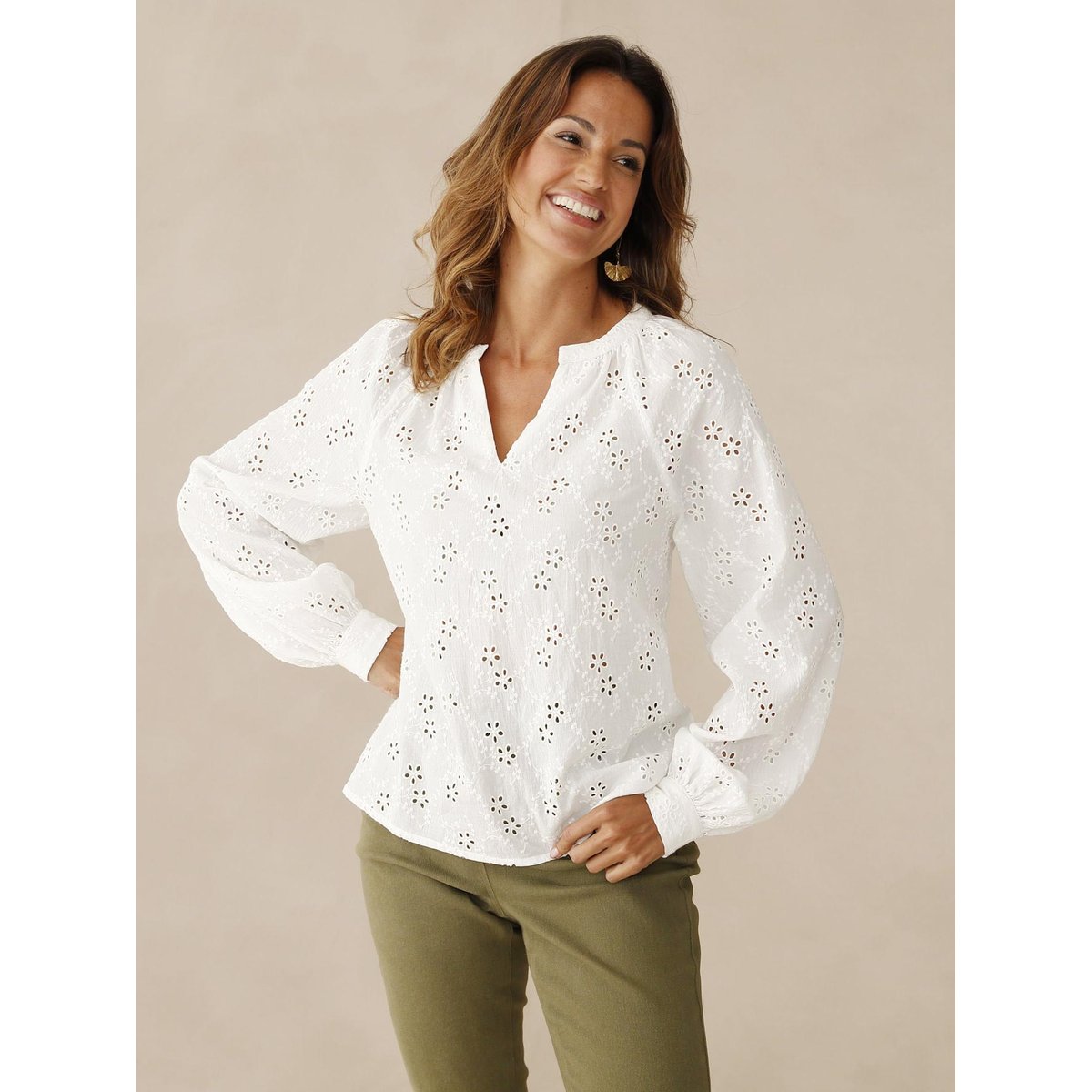 Blouse style vareuse broderie anglaise blanc, DAXON