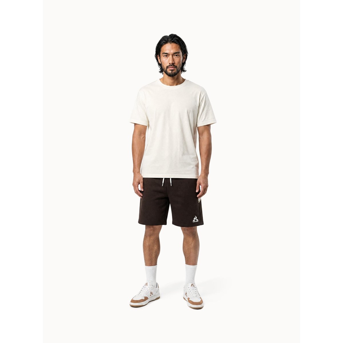Short en molleton léger avec bandes rayées côtés Heritage molé, LE COQ SPORTIF