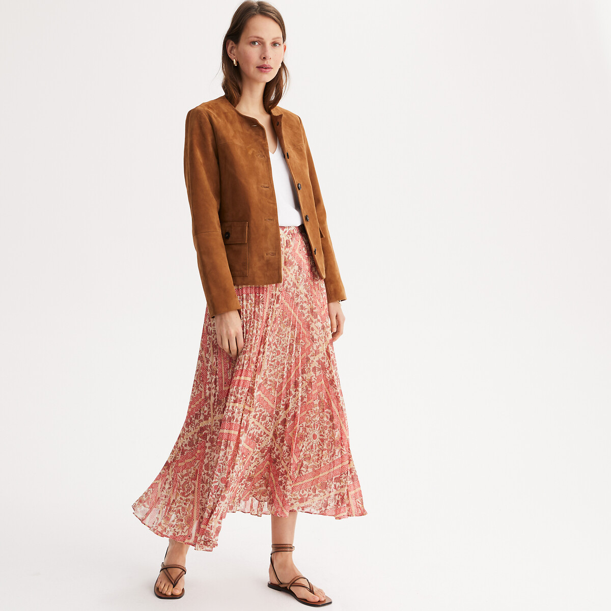 Maxi Pleated Printed Skirt print/pink background, ANNE WEYBURN