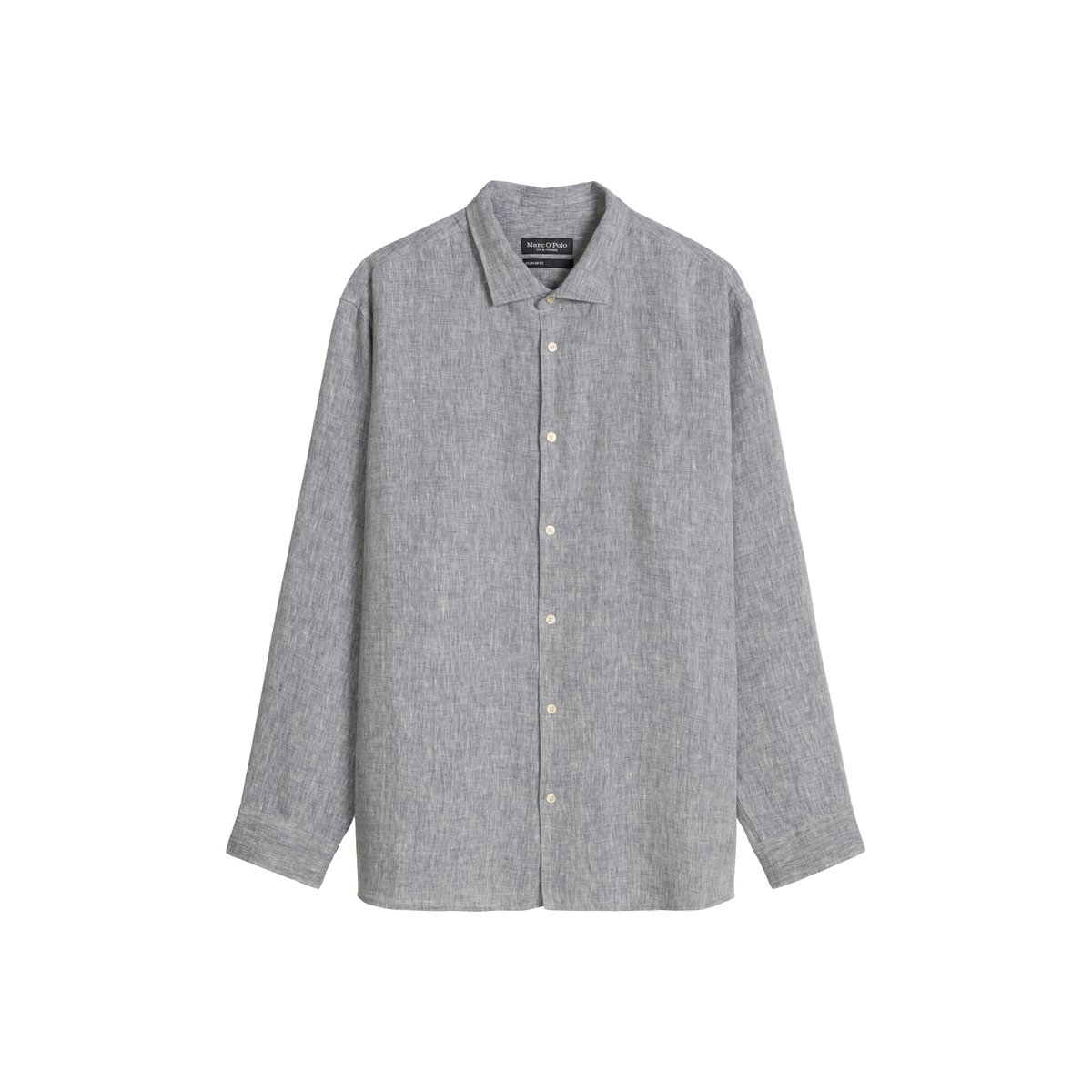 Chemise à col requin shaped en chambray de lin fin bleu moyen, MARC O'POLO