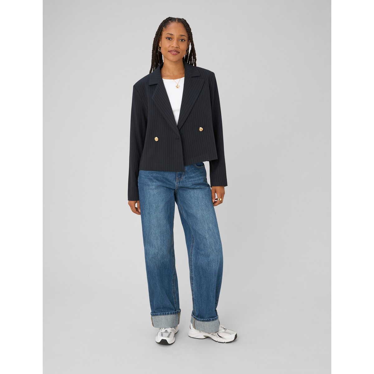 Blazer court rayé bleu foncé, BZB
