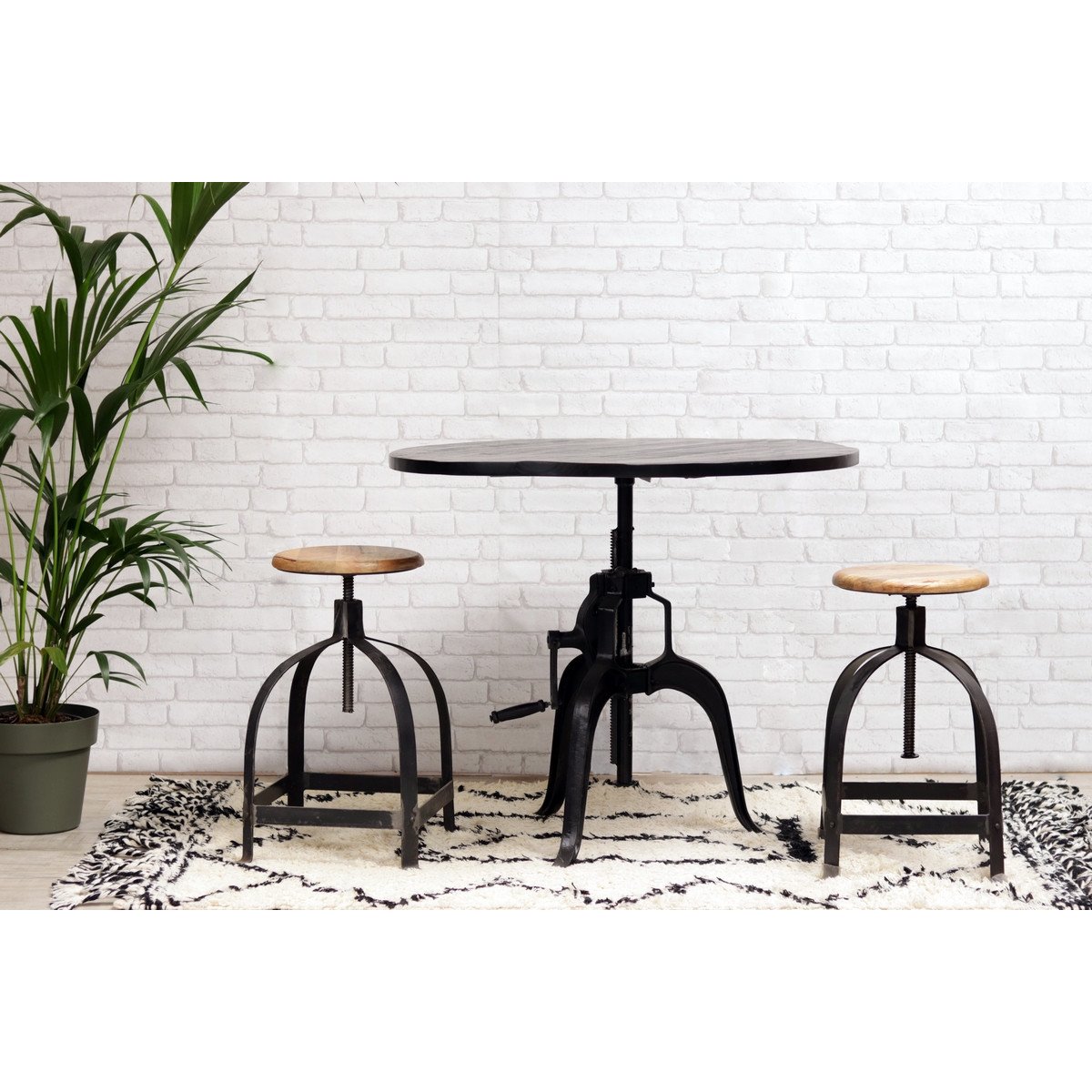 Table repas réglable ronde en acacia - MANIVELLE 100 noir, MATHI DESIGN