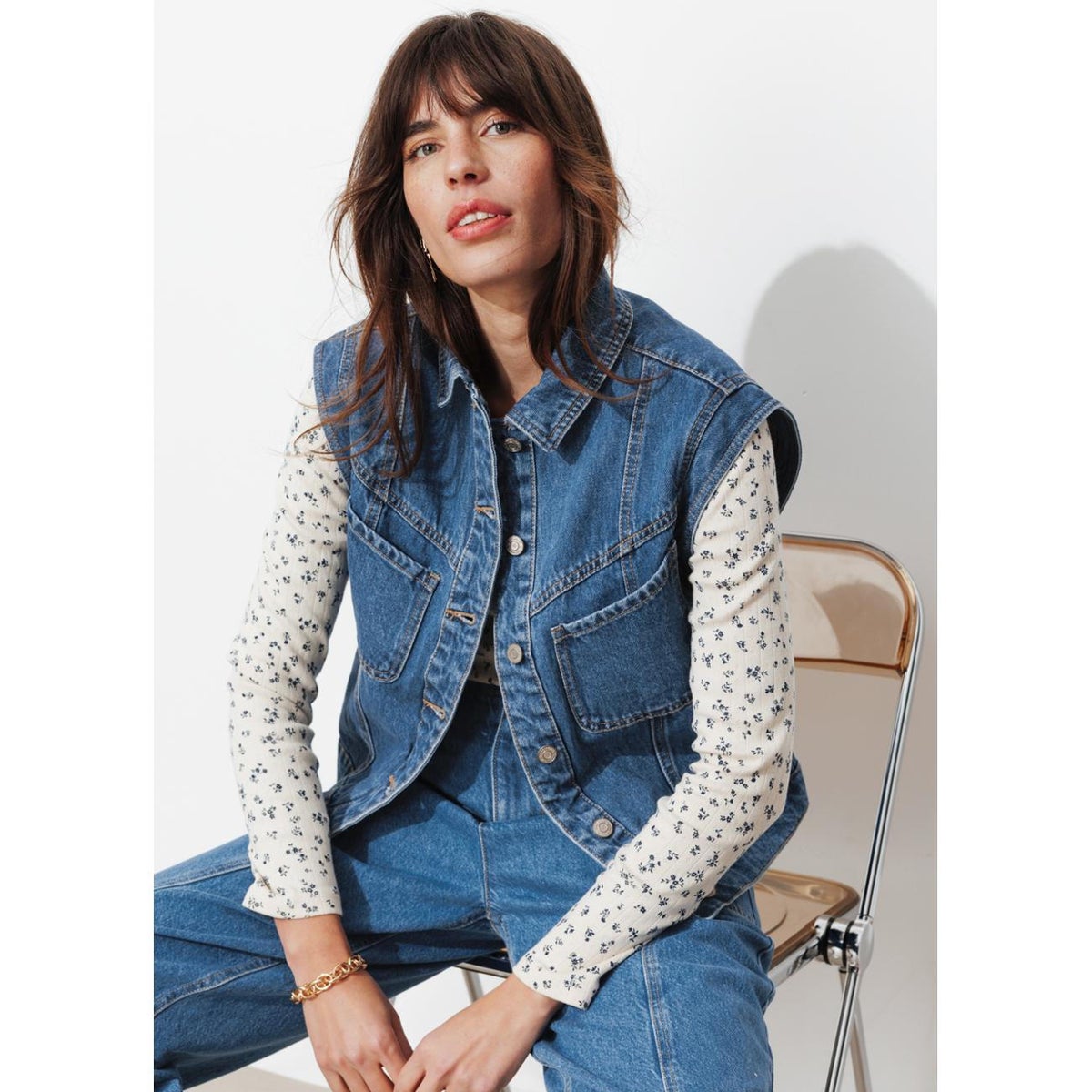 Veste jean sans manches LEONIE jean moyen, PROMOD