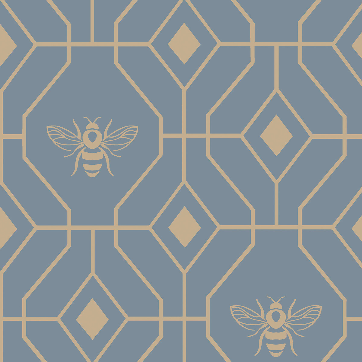 Bee Deco Geometric Cotton Mix Duvet Cover and Pillowcase Set blue, FURN.