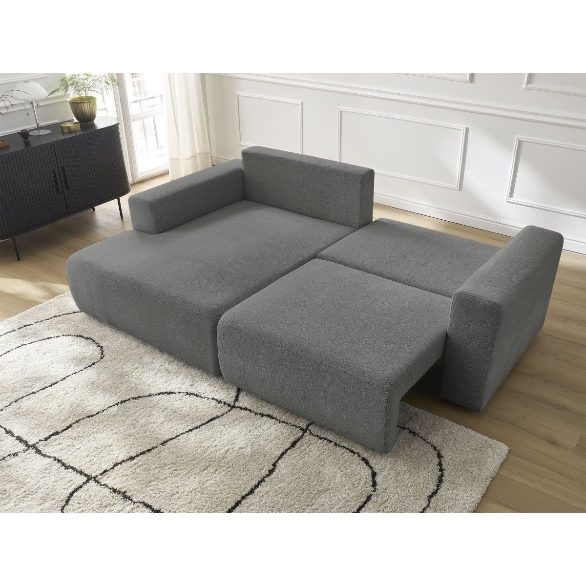 Canapé d'angle convertible 3 places en tissu chiné, ATILLA gris foncé, BOBOCHIC