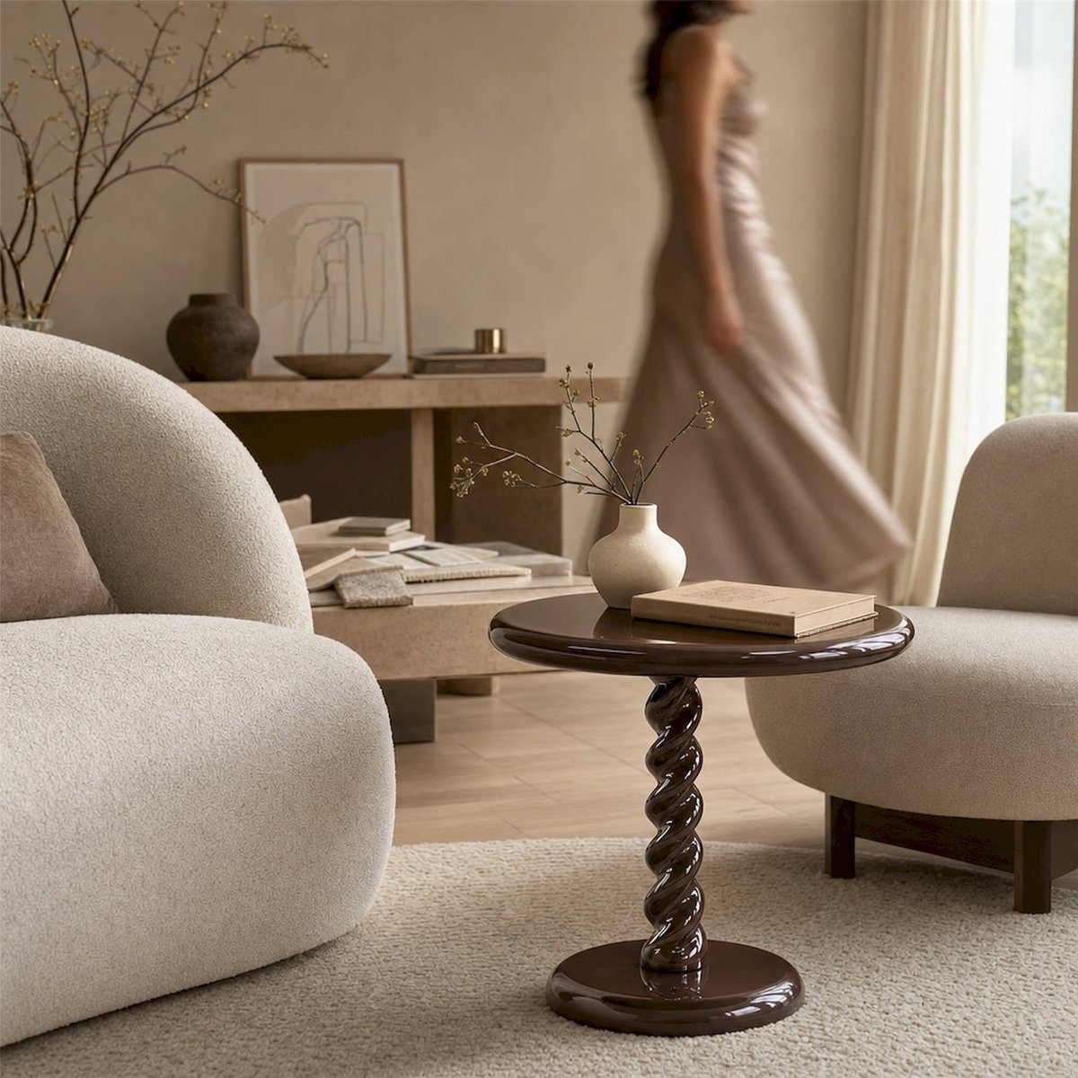 Table d'appoint sculpturale châtaigne brillant, RECOLLECTION