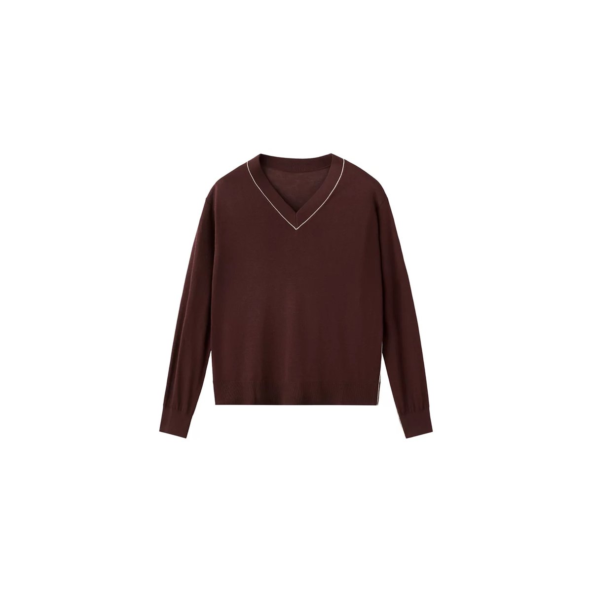 Pull col V avec liseré contrastant chocolat, MANGO