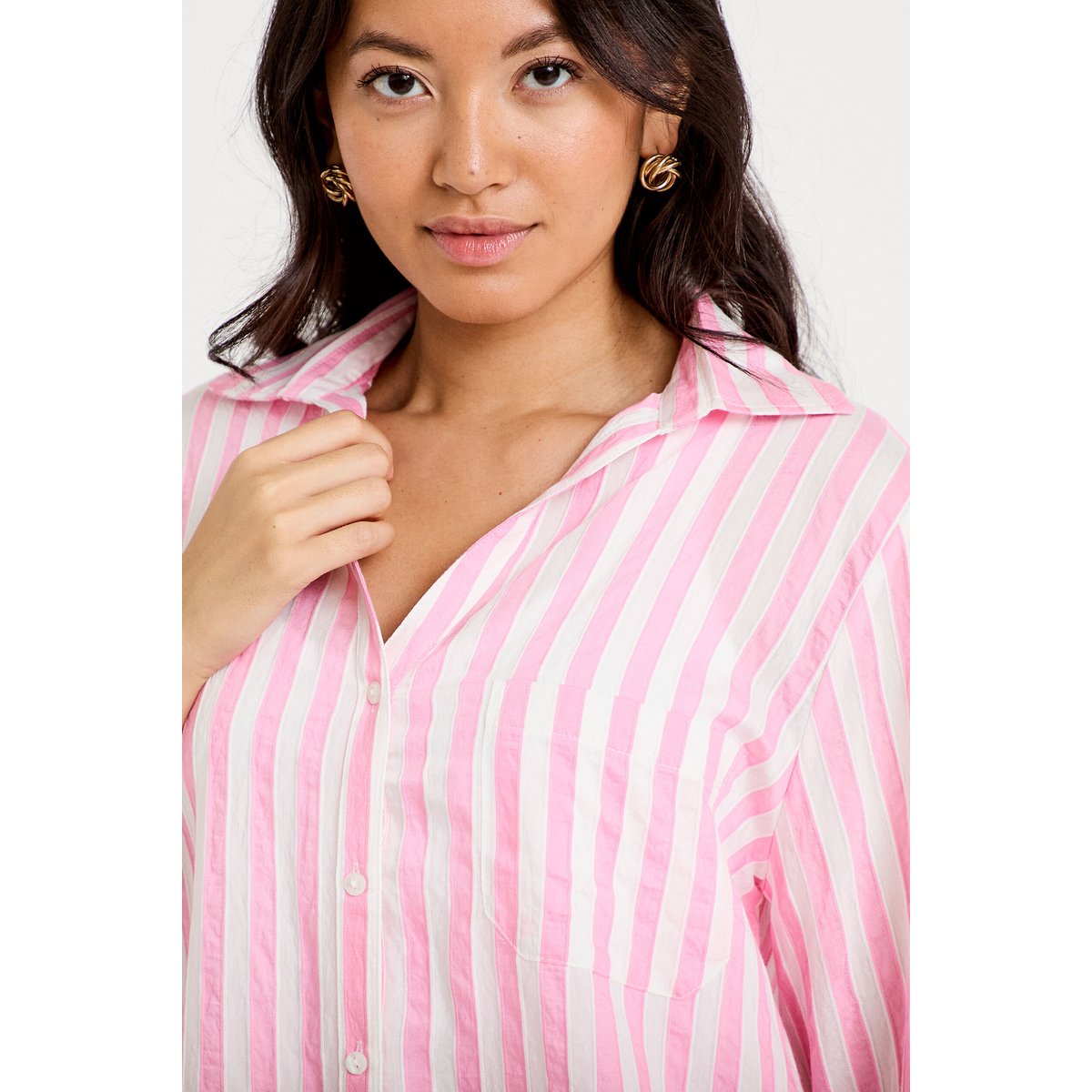 Blouse ample col tunisien manches 3/4 rose, CACHE CACHE