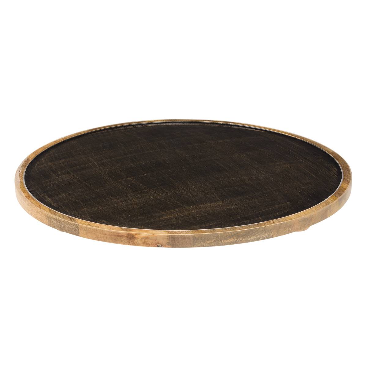 Assiette de présentation ronde sur pied en manguier AVA noir, ATMOSPHERA