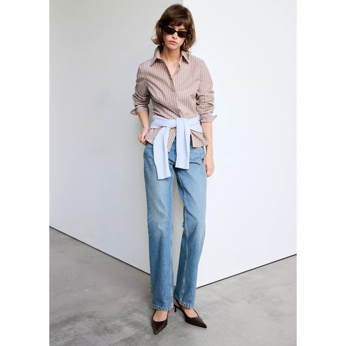 Chemise cintrée coton marron, MANGO