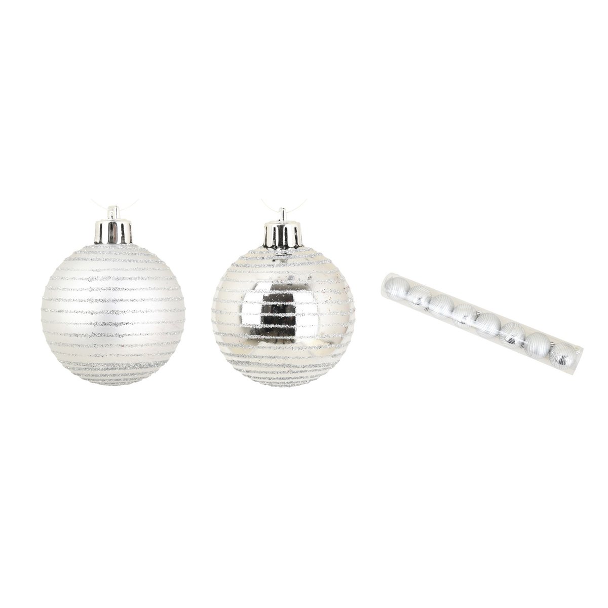 Set de 8 Boules de Noël Rayées Argent argent, EDEN
