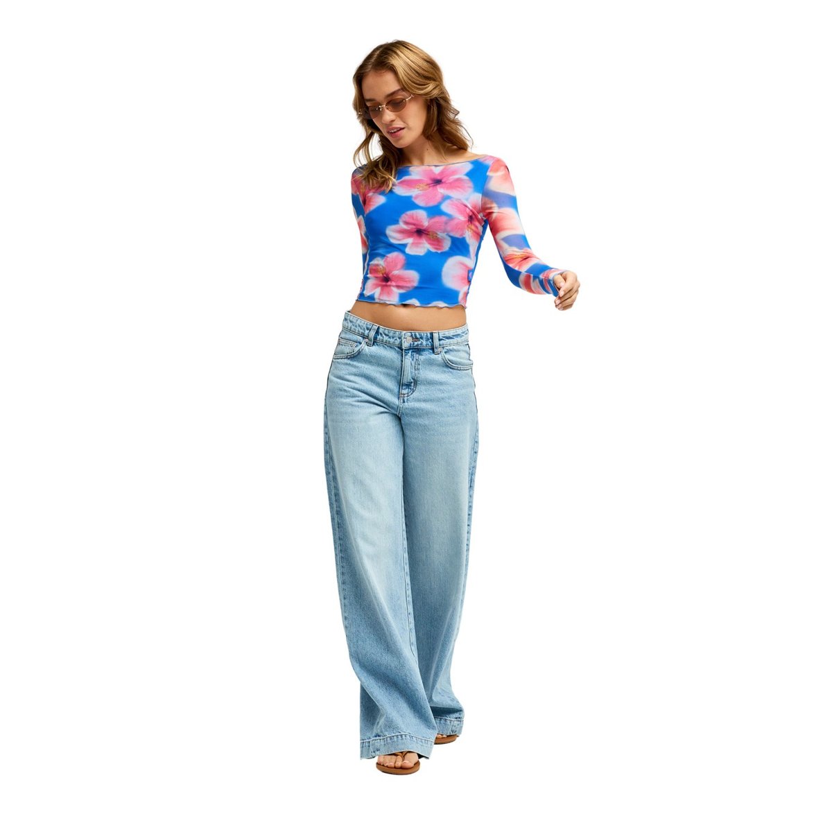 Haut transparent à manches longues MAKE IT BOLD. bleu super sonic hibiscus daze, ROXY