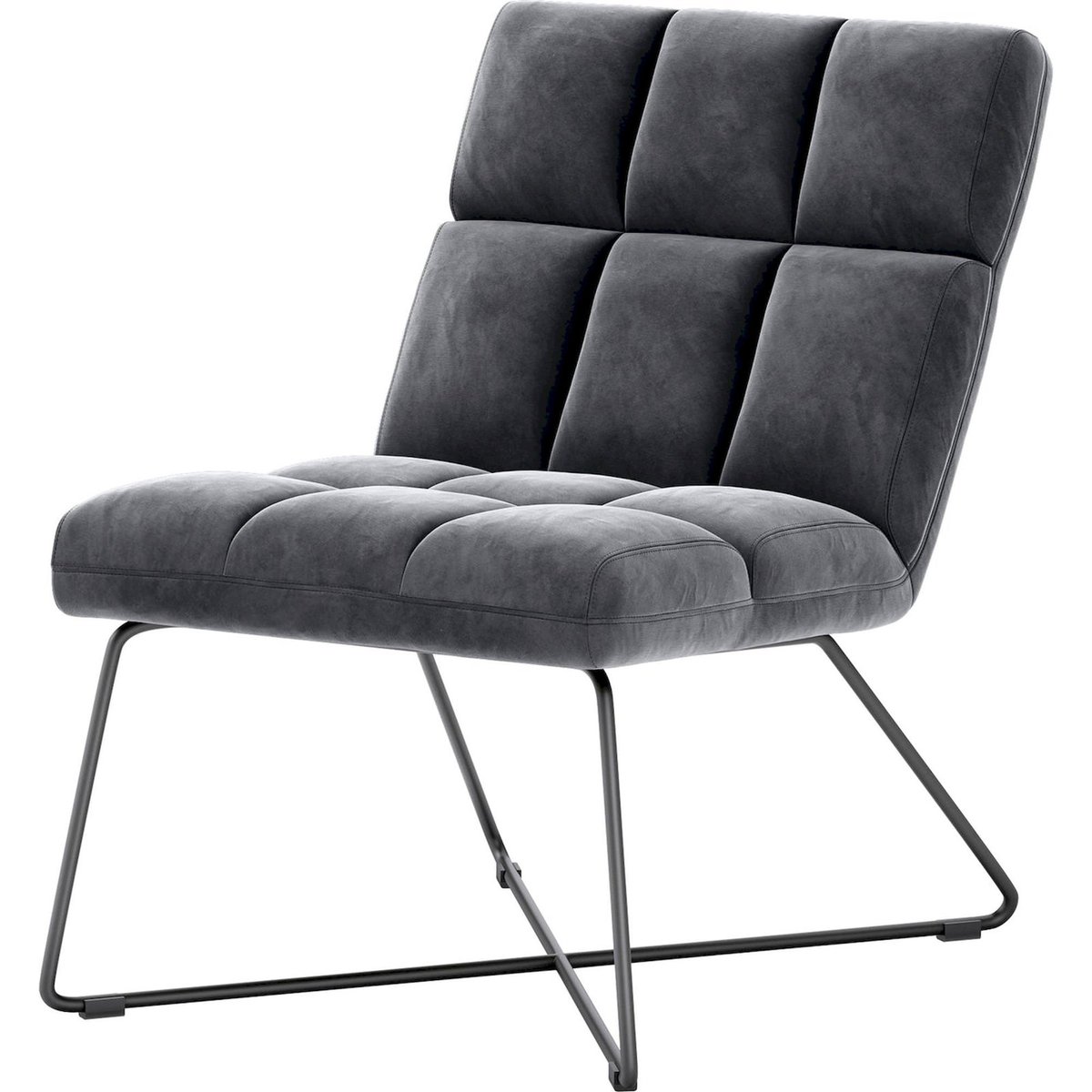 Fauteuil lounge capitonné en velours gris anthracite, RECOLLECTION