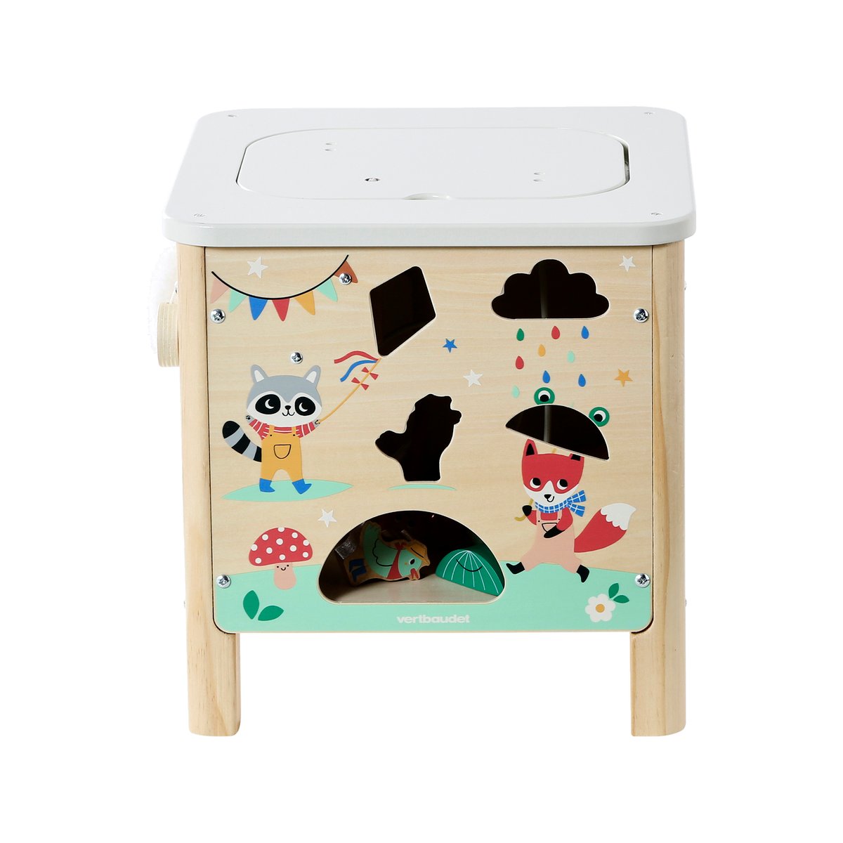 Cube d'activités sensoriel en bois FSC® les animaux joyeux, VERTBAUDET