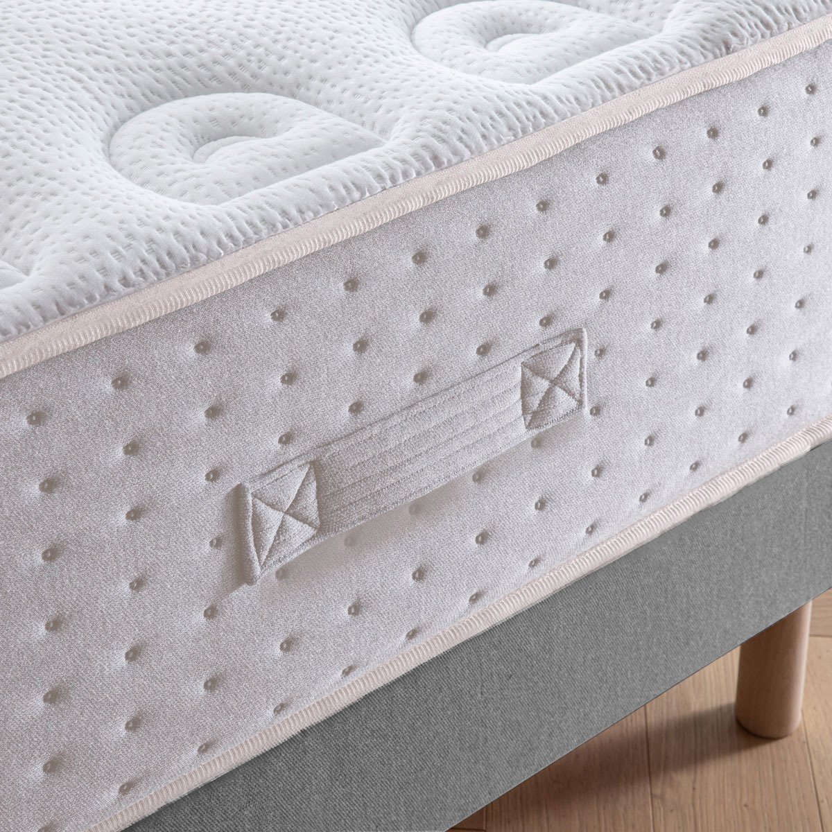 Ensemble Lit - Matelas ferme + sommier + Tête de lit - Blanc/Gris LE VERITABLE gris foncé, blanc, DODO