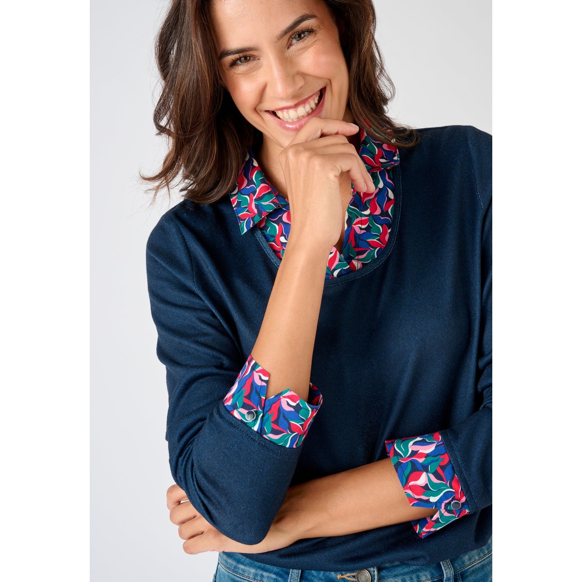 T-shirt effet 2 en 1 en maille chaude bleu marine, DAMART