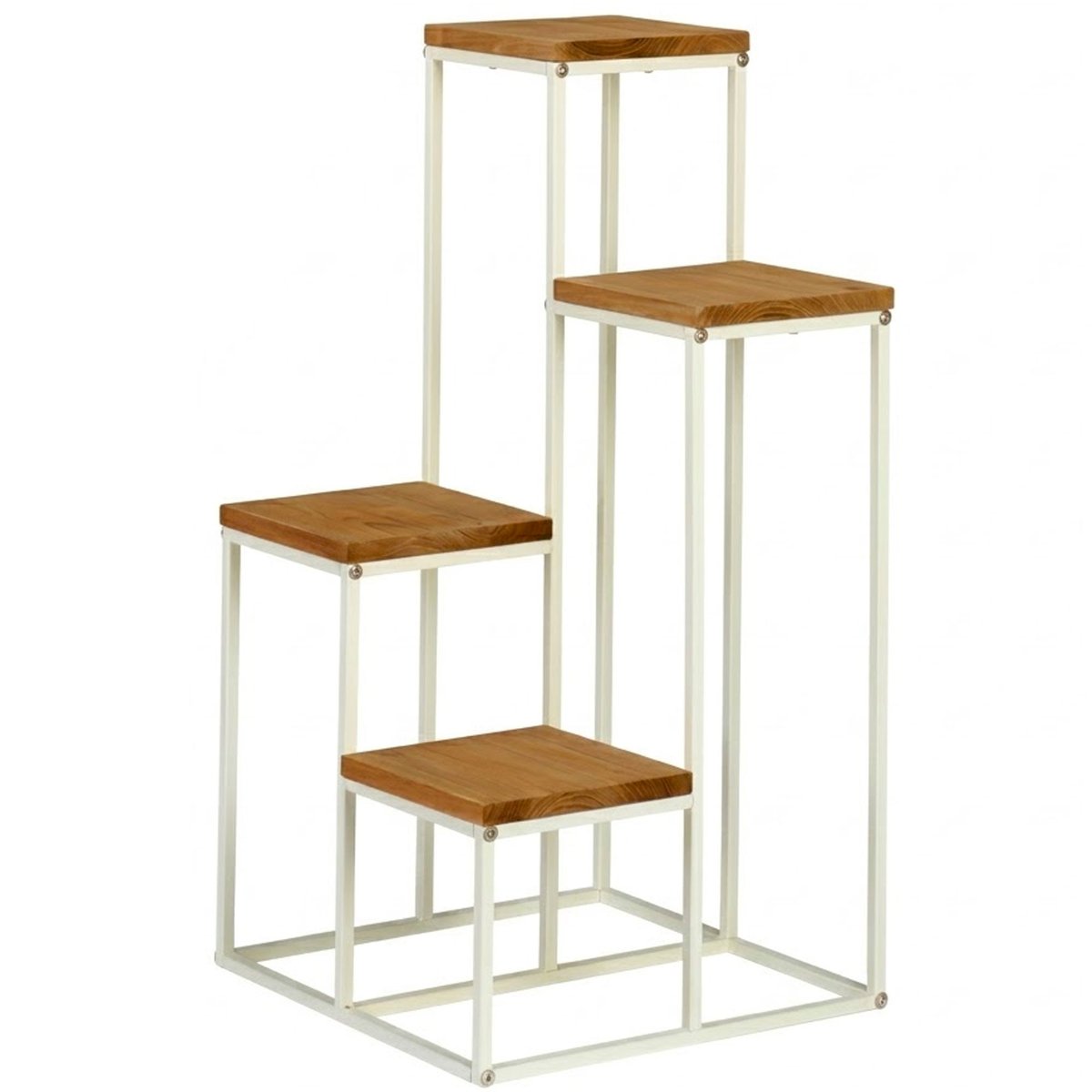 Support pots plantes étagé en métal blanc et plateaux bois 34x34x67cm noir, WADIGA