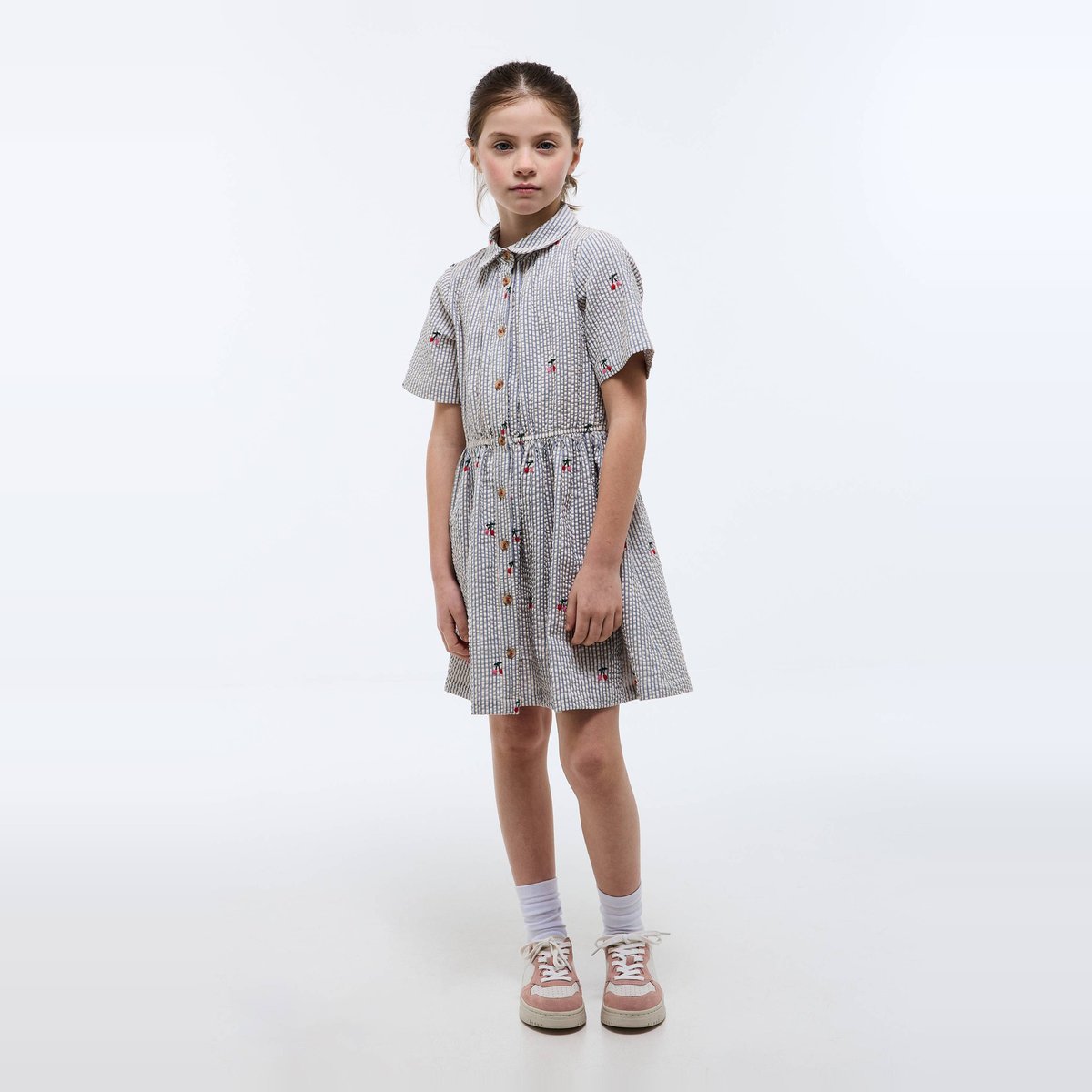 Robe col chemise imprimée en coton outremer, MONOPRIX