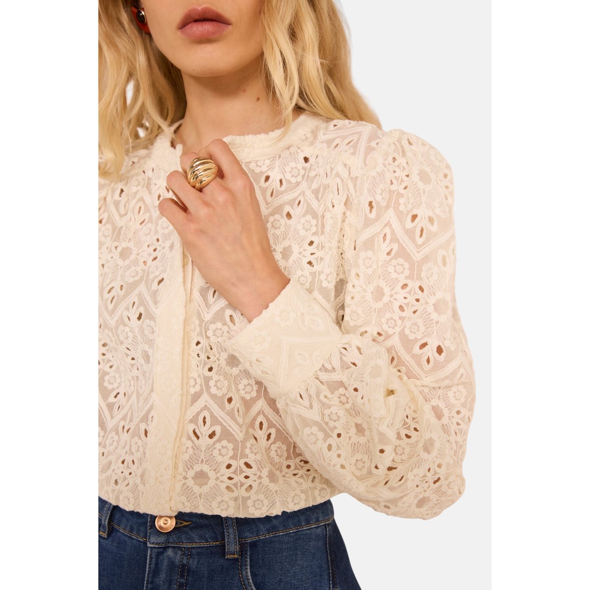 Blouse brodée à manches longues CAMOMILLE creme, Maison 123