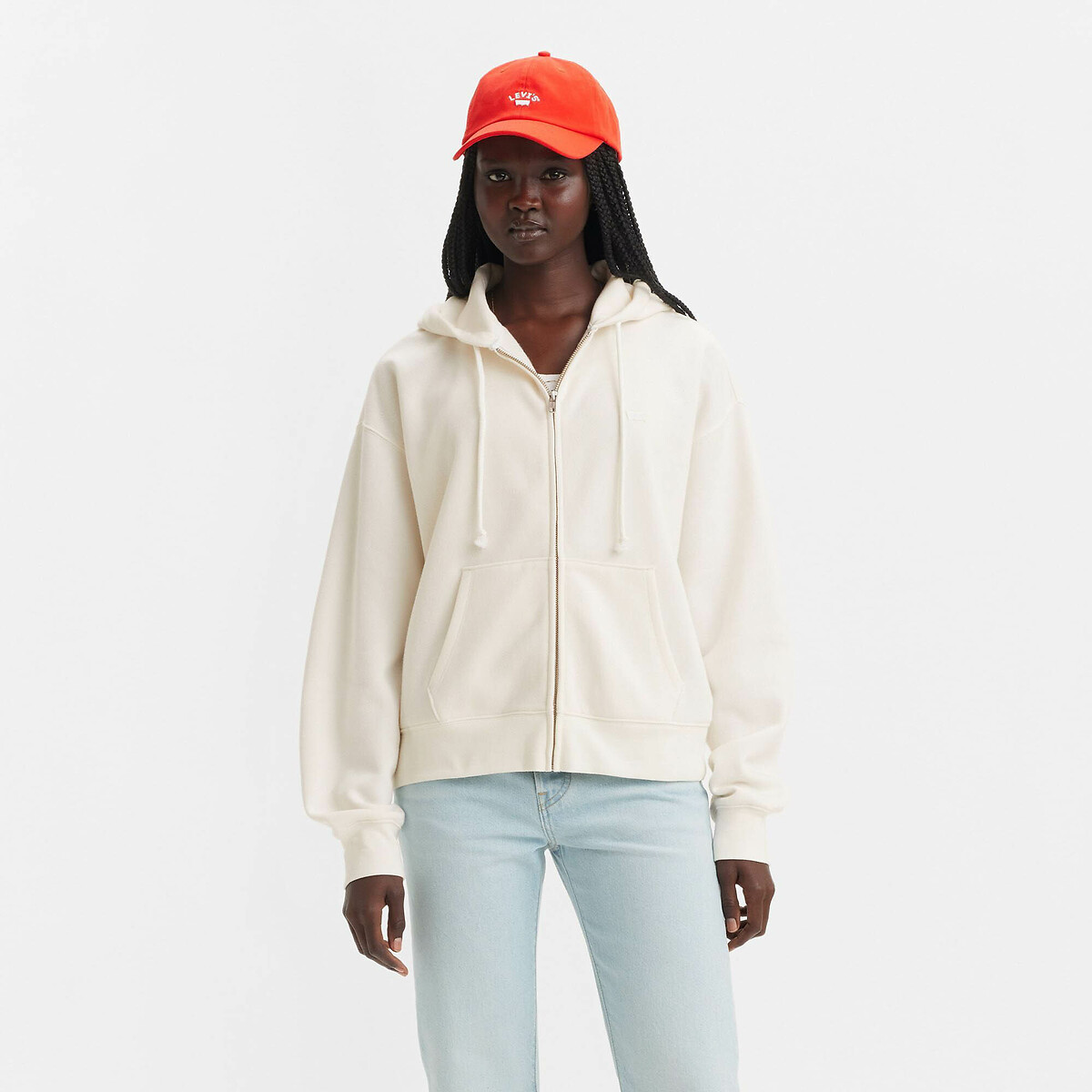 Sweat zippé à capuche blanc cassé, LEVI'S