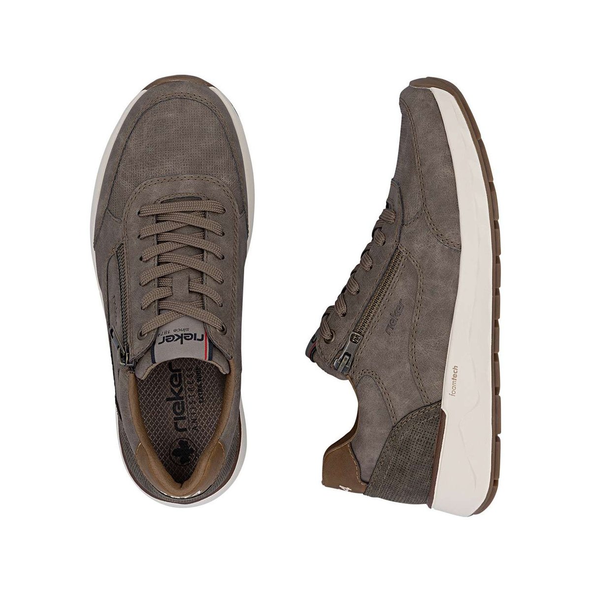 Baskets running bleu marine à talon plat et à lacets plats avec un zip beige, RIEKER