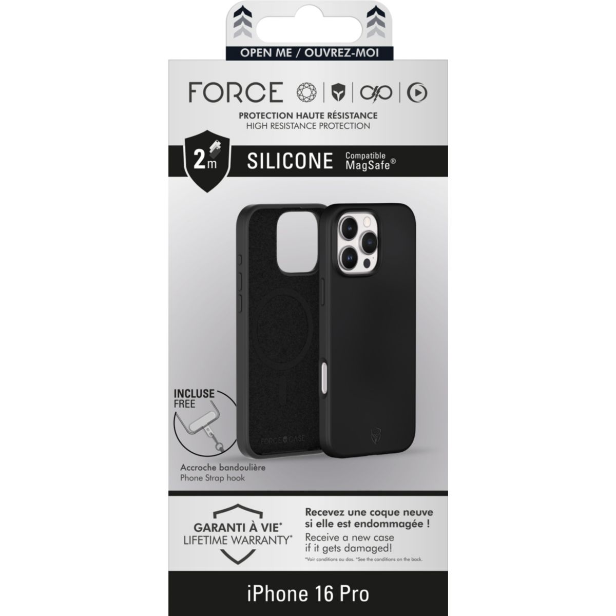 Coque iPhone 16 Pro MagSafe silicone Noir couleur unique, FORCE CASE