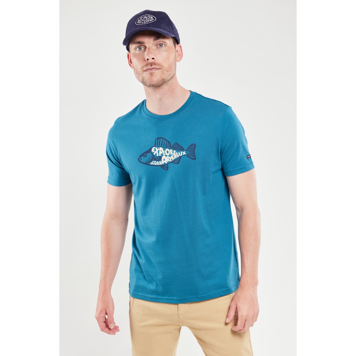 T-shirt sérigraphié - coton léger bleu glacial/poisson armor, ARMOR-LUX