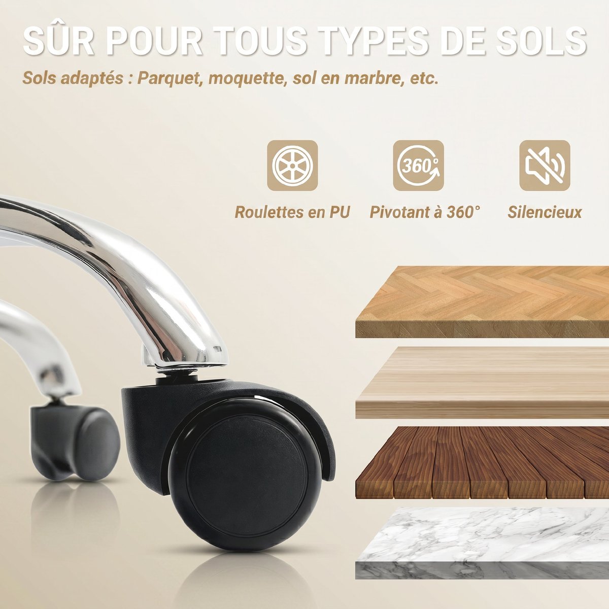 Chaise de bureau Revêtement synthétique Beige beige, HOMCOM