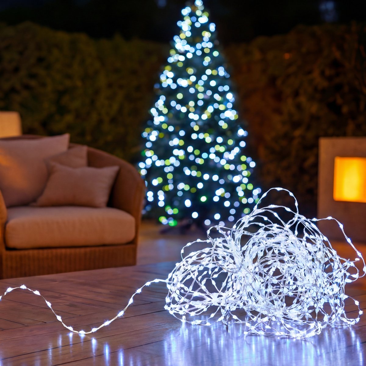 Guirlande lumineuse cluster d'extérieur 7,5 m 500 LED blanc chaud fil cuivre 8 fonctions solaire blanc froid, ATMOSPHERA