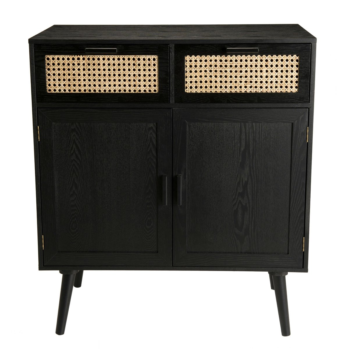 Buffet de rangement bois noir tiroirs en rotin PALMA noir, PIER IMPORT