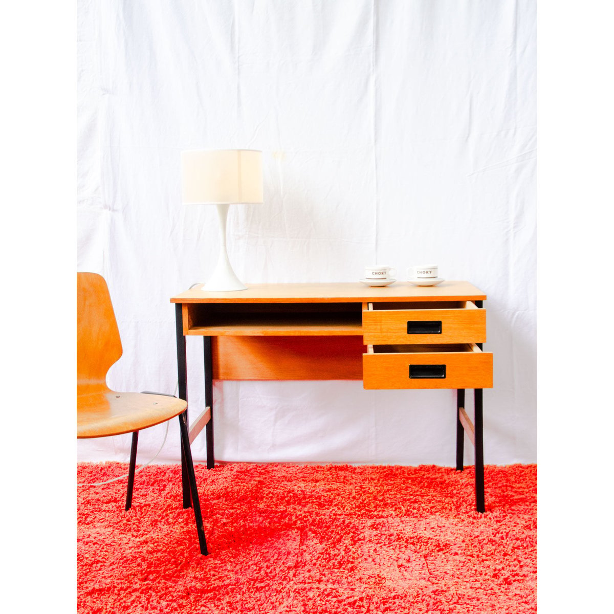 Bureau en chêne Yvan N°590 - Bon état bois clair, DEBONGOUT