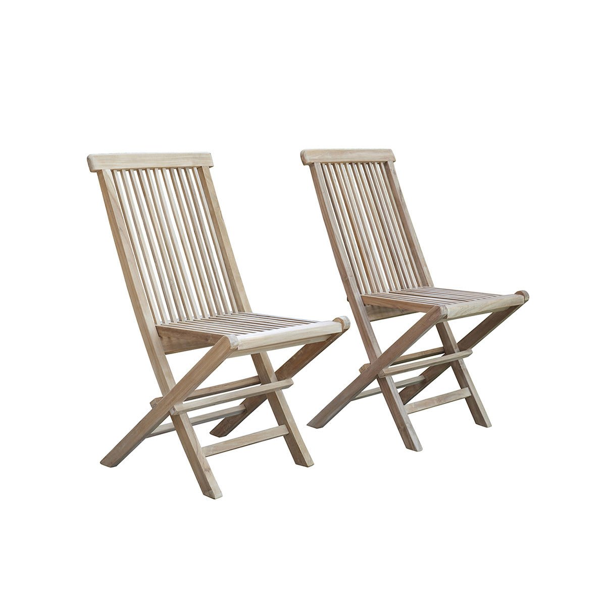 Lot de 2 chaises de jardin en teck massif pliantes MIDLAND naturel, BERAH GETAH