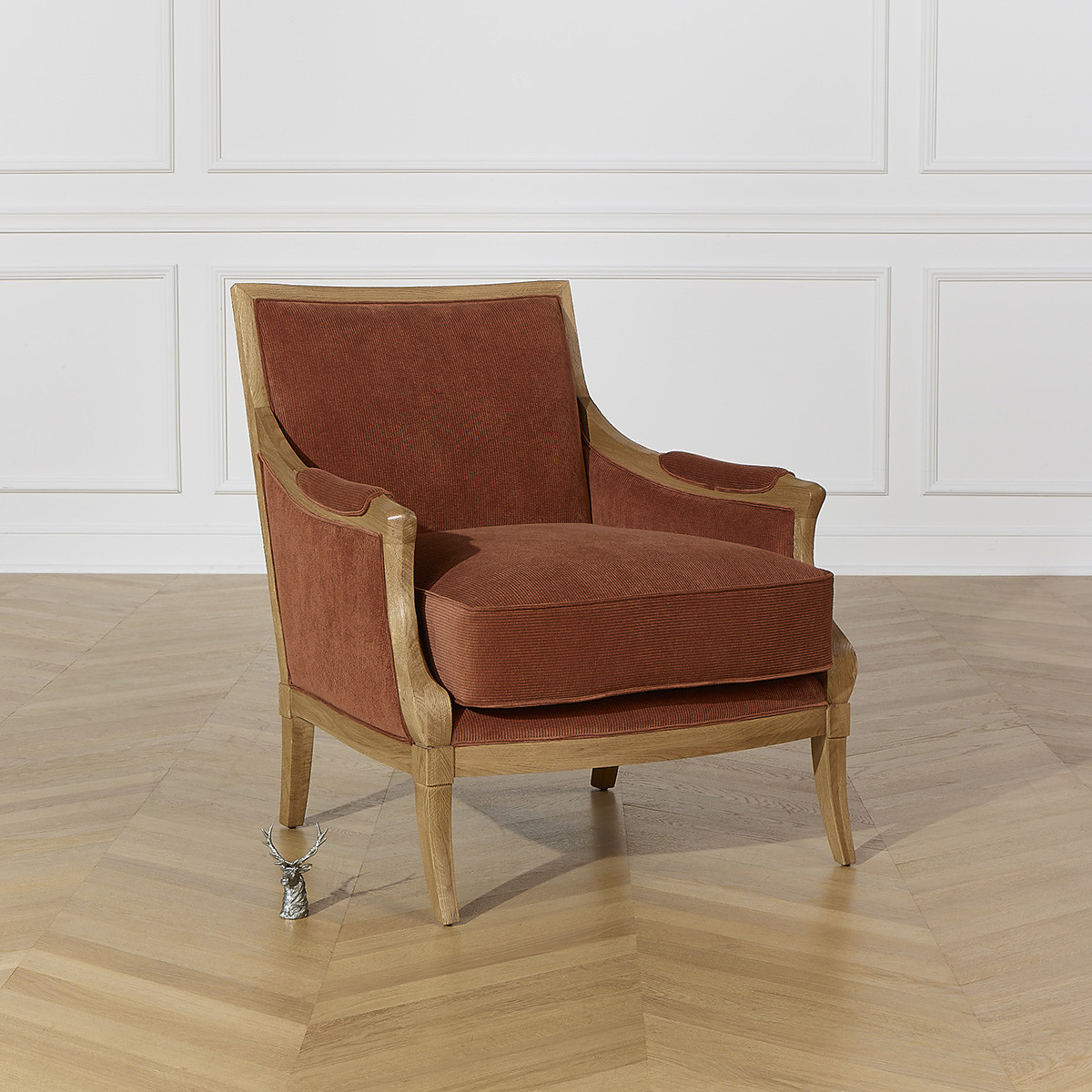Fauteuil en chêne et velours côtelé MONTANA ecureuil, ROBIN DES BOIS