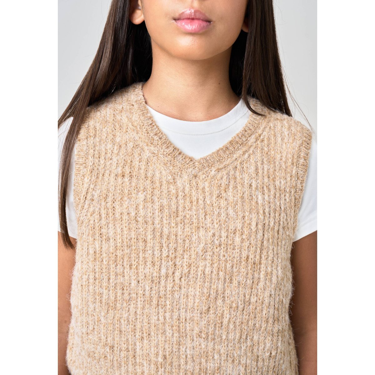 Pull fille en maille, sans manches PIA camel, DEELUXE