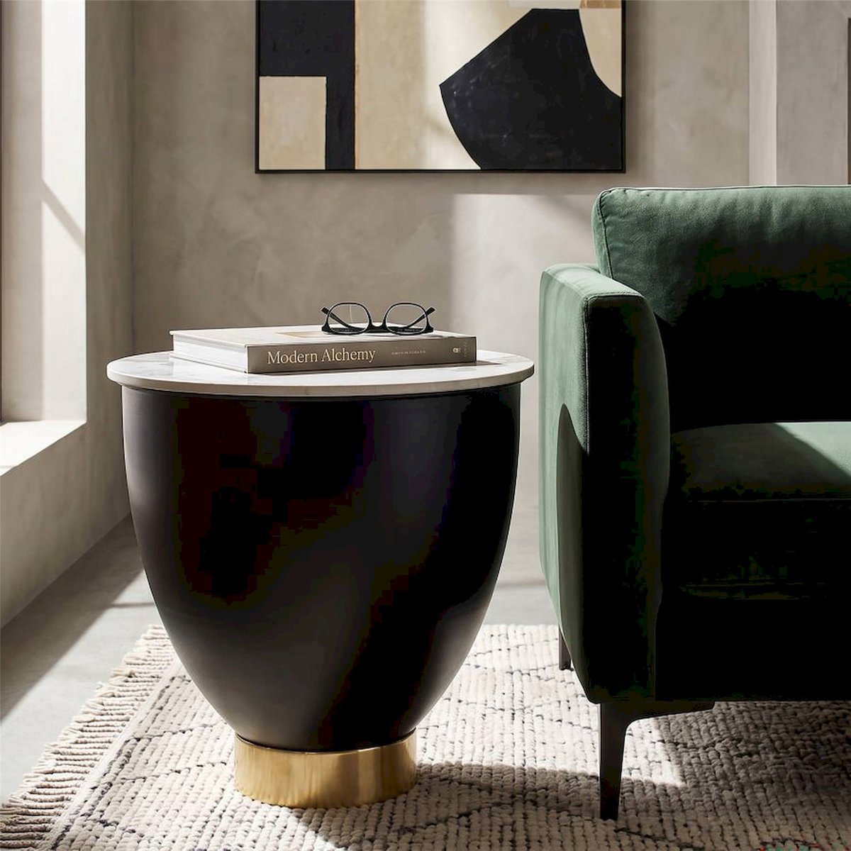 Table basse ronde céramique effet marbre MODERN brun noir, or et effet marbre, RECOLLECTION
