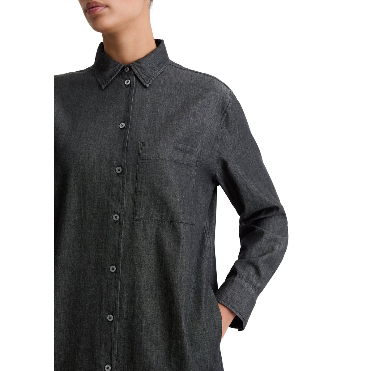 Robe chemisier regular en coton chambray bleu foncé, MARC O'POLO
