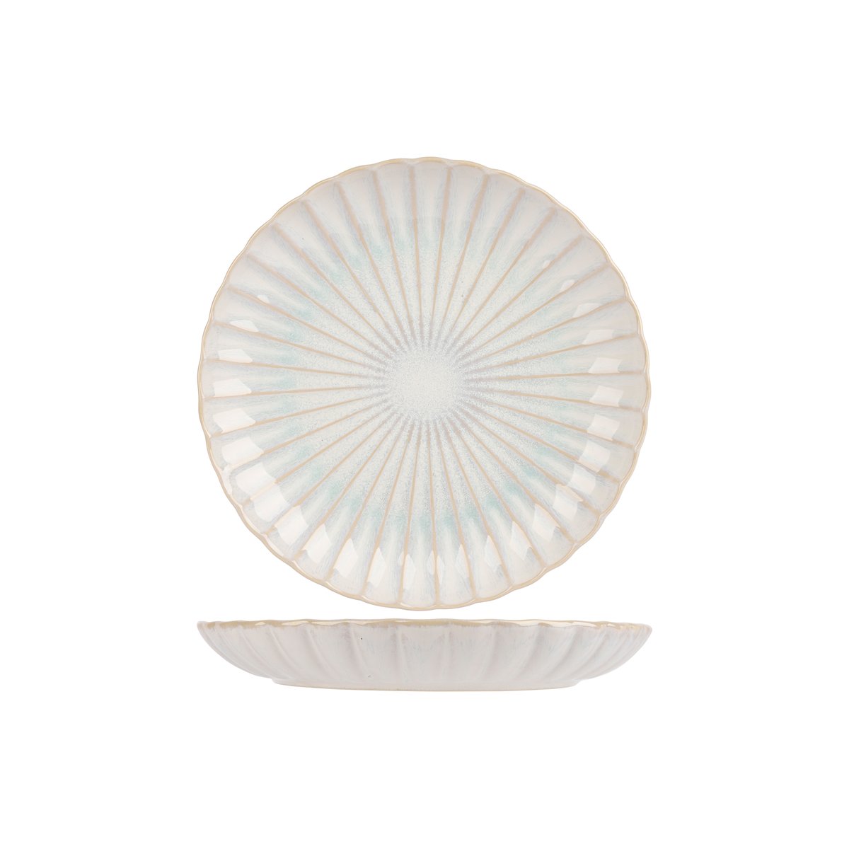 Lot de 4 assiettes plates en grès, ASTERA blanc bleu, COSY&TRENDY