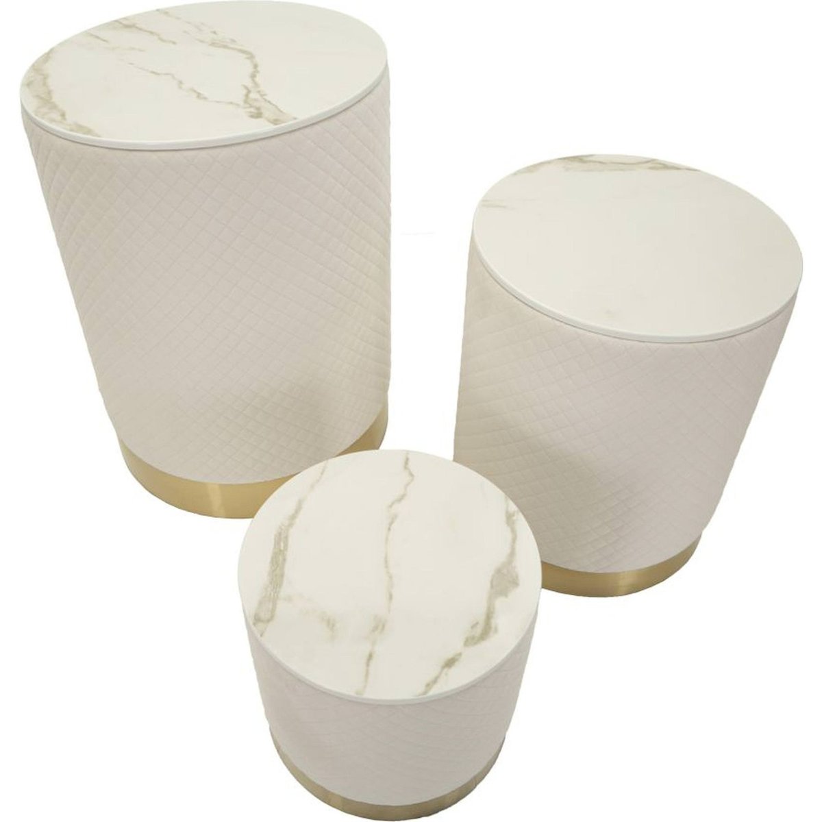 Set de 3 tables coffres plateau effet marbre GLAM crème et or, RECOLLECTION