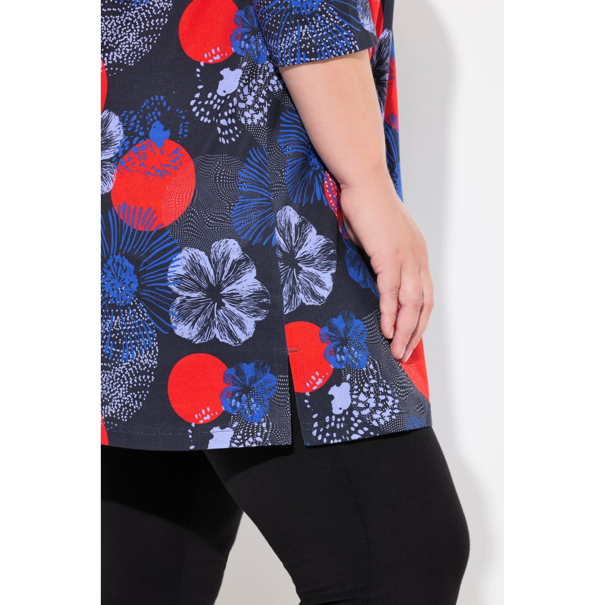 T-shirt long, décolleté carré et manches 3/4 noir, ULLA POPKEN