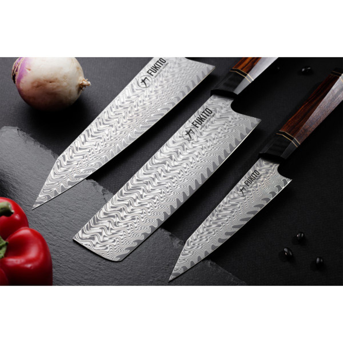 Couteau Desert Damas modèle chef kiritsuke 21cm bois, FUKITO