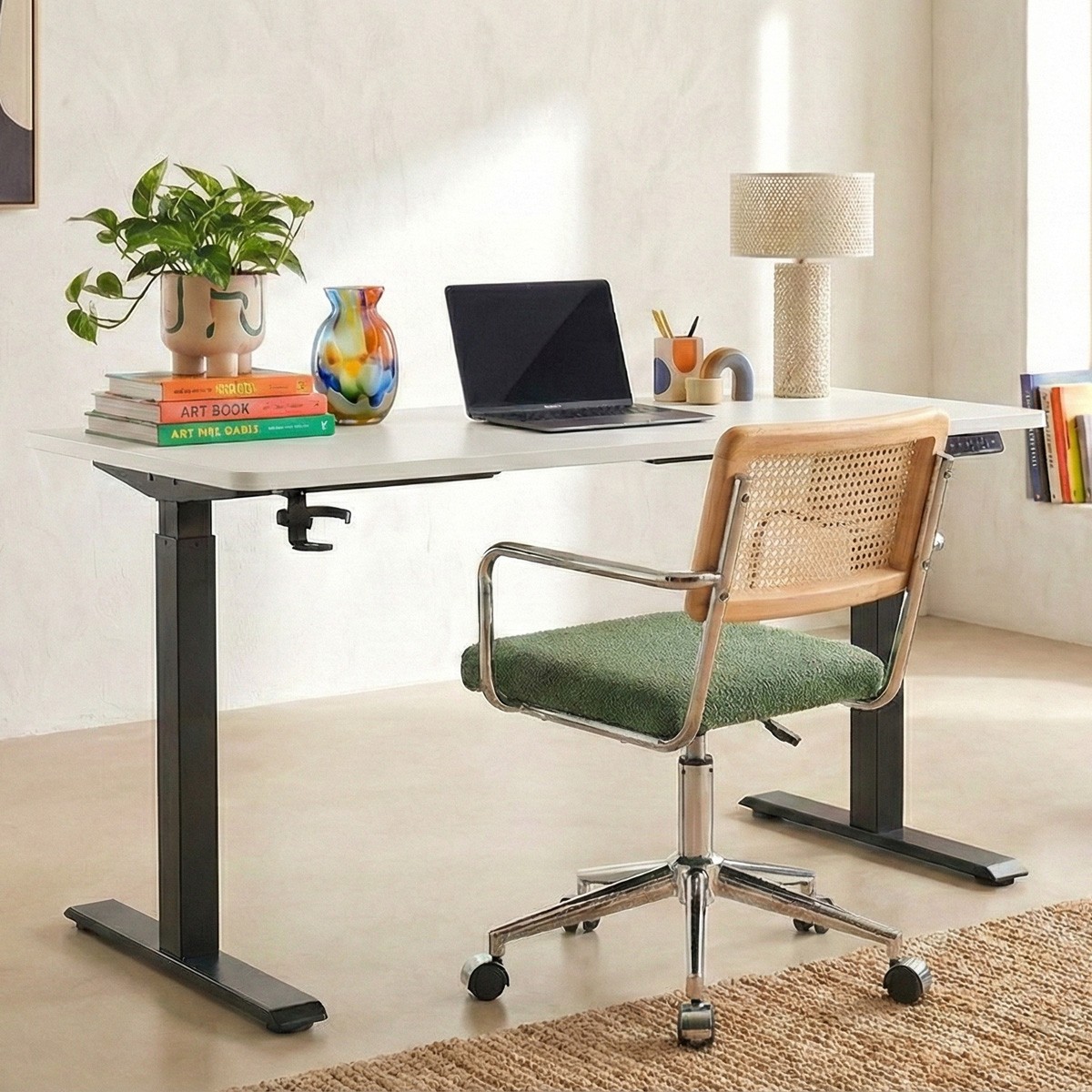Bureau assis-debout électrique réglable avec ports USB - UP&DOWN blanc, HOMIFAB