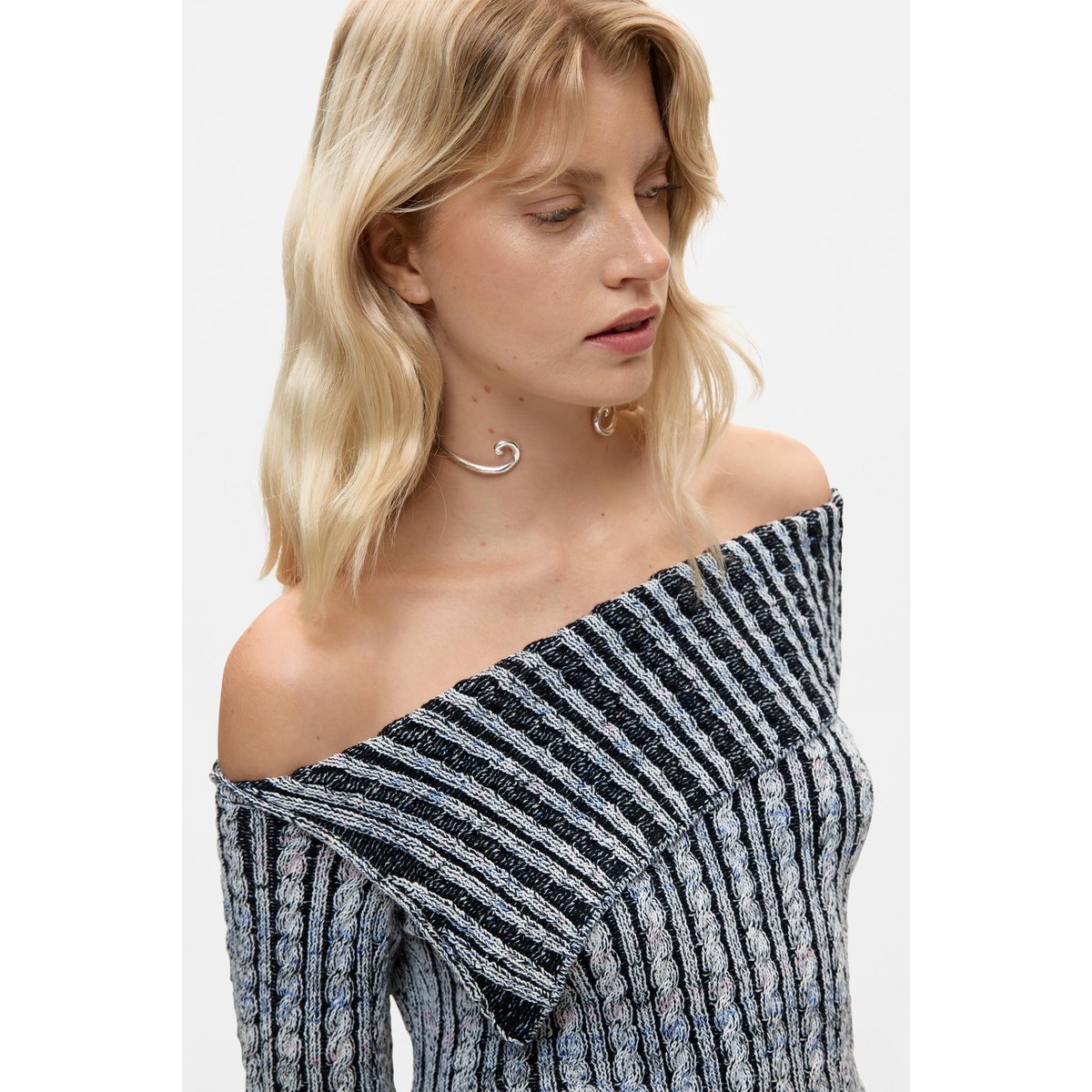 Pullover à col bateau côtelé gris, DESIGUAL
