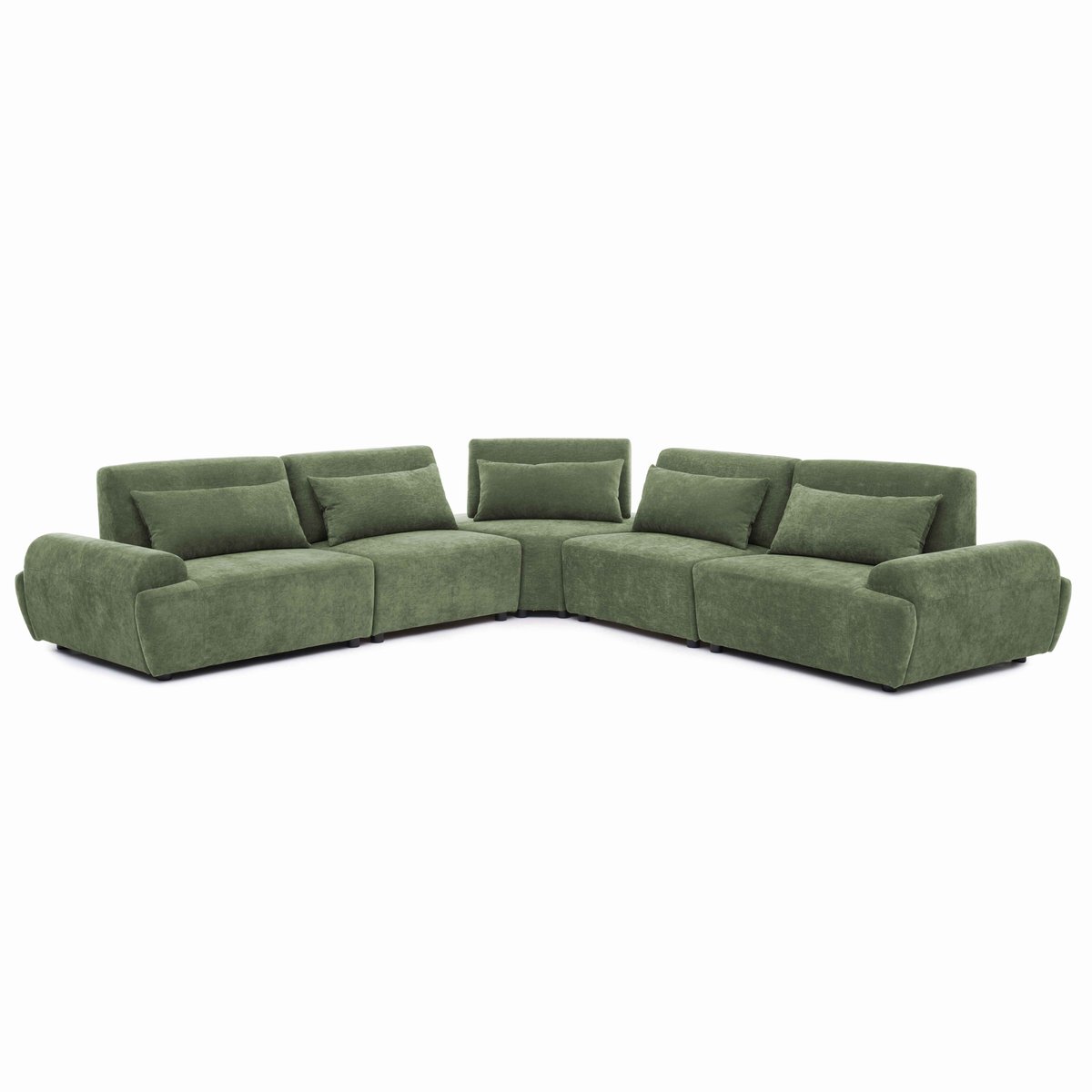 Canapé modulable d'angle 5 places en tissu avec coussins dossier ajustable, CALLISTO vert, OVIALA