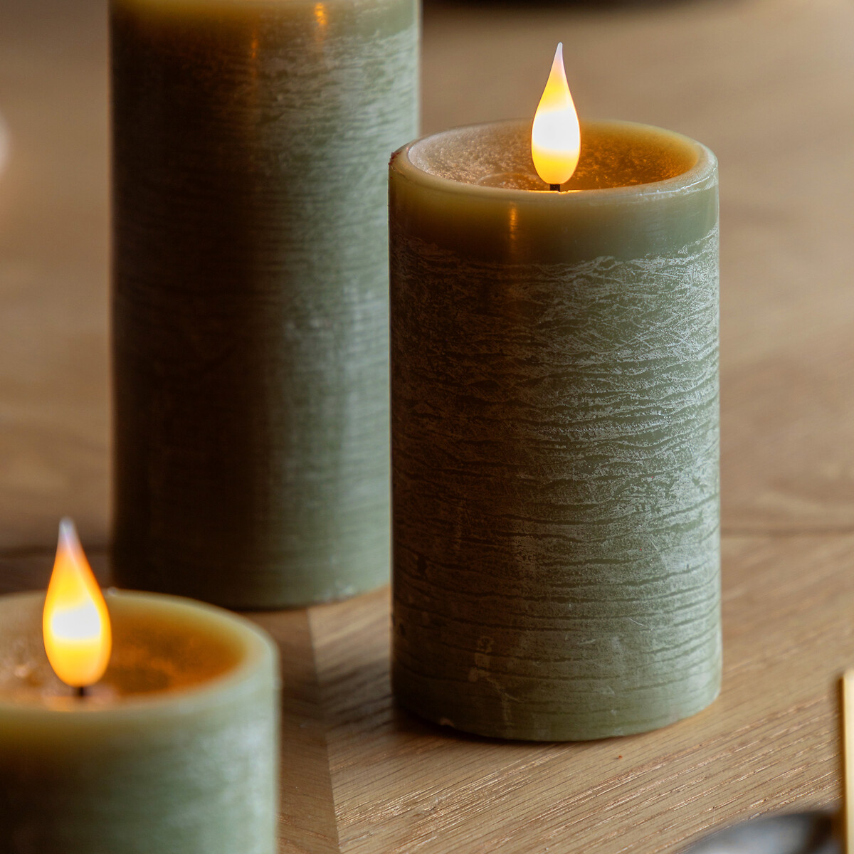 Set of 3 LED 1-Wick Candles in Olive green, ÉDITÉ