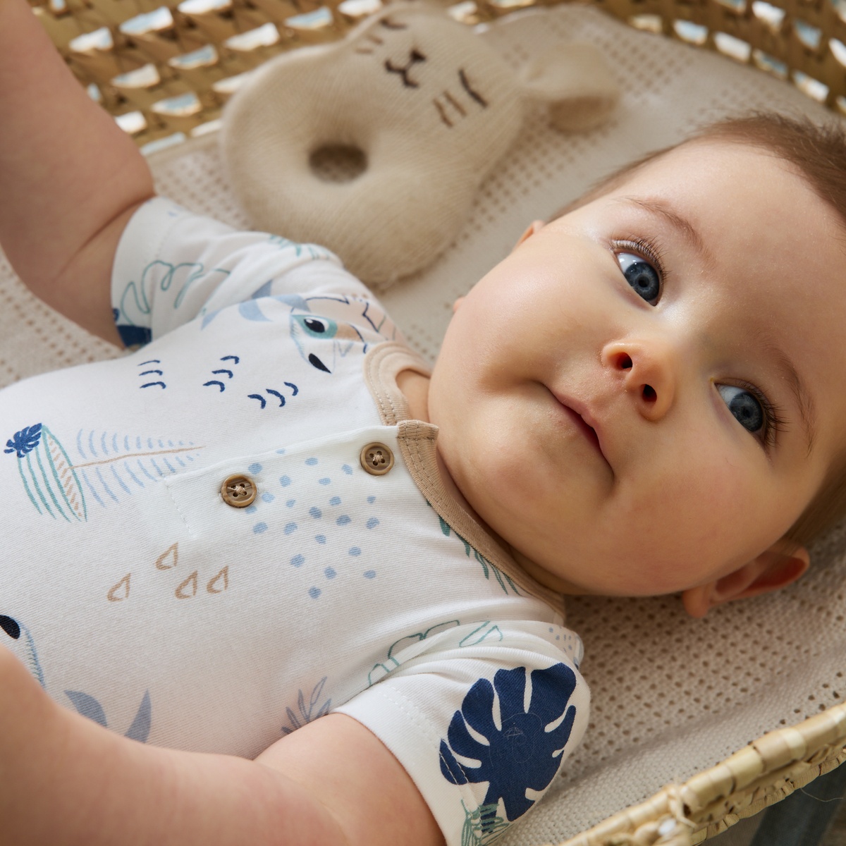 Ensemble body bébé et short en gaze de coton Toucana bleu, PETIT BEGUIN