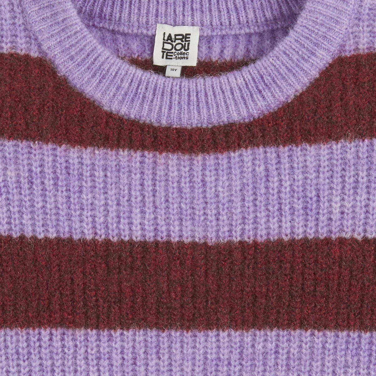 Striped Chunky Knit Jumper with Crew Neck purple / burgundy, LA REDOUTE COLLECTIONS