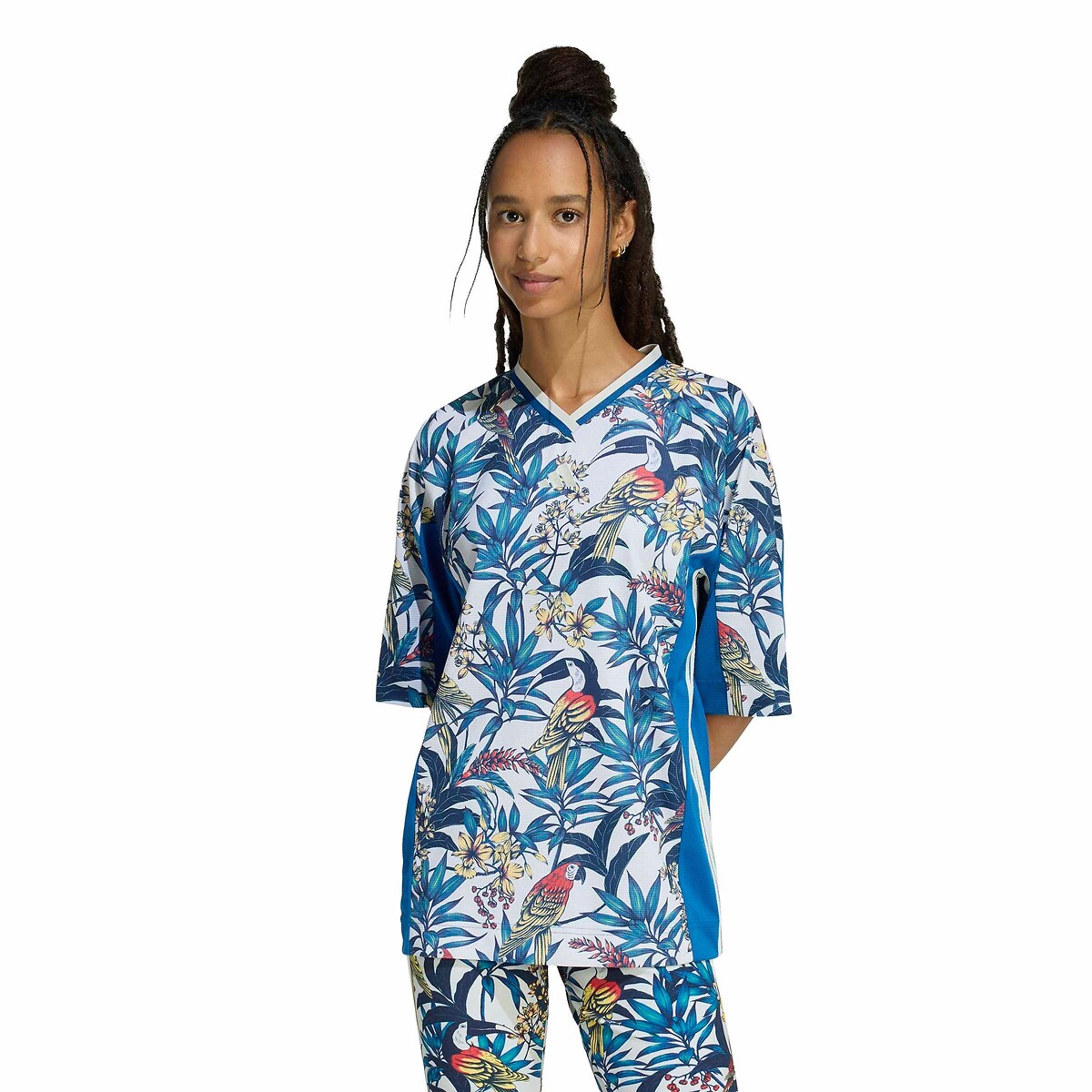 T-shirt col V imprimé FARM RIO imprimé floral, ADIDAS SPORTSWEAR