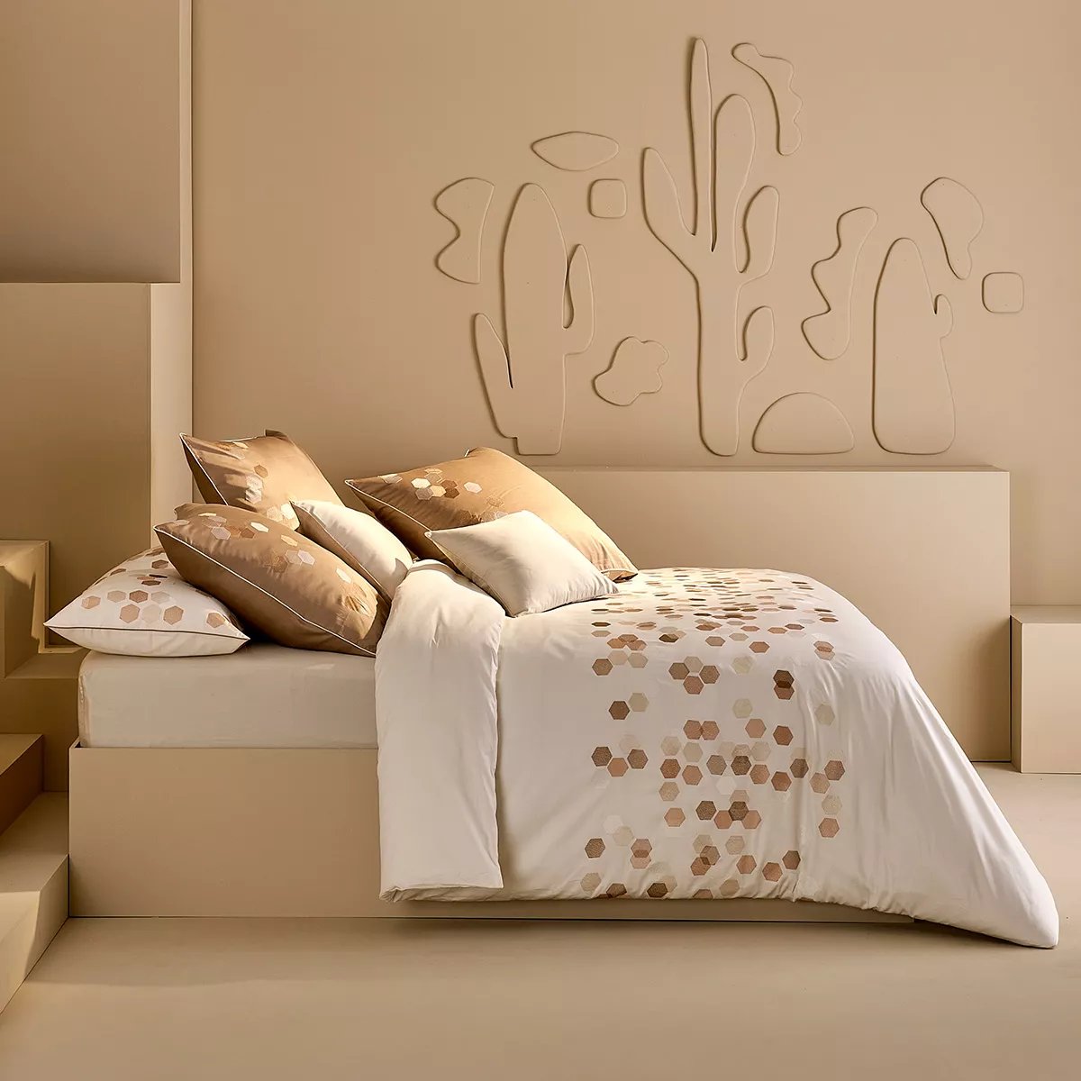 Housse de couette satin de coton Hexagones angora, GARNIER THIEBAUT