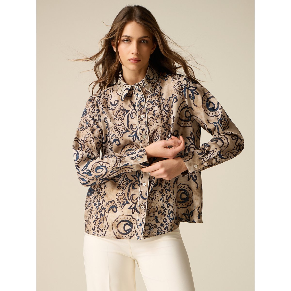Chemise fantaisie beige, OLTRE